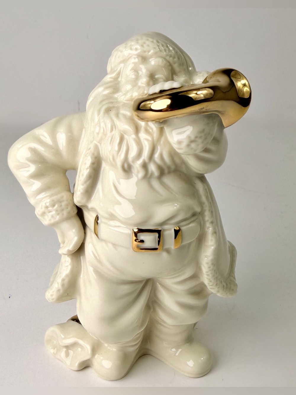 Lenox Santa Claus Figurine Ivory Porcelain Gold Horn Christmas Holiday 5”